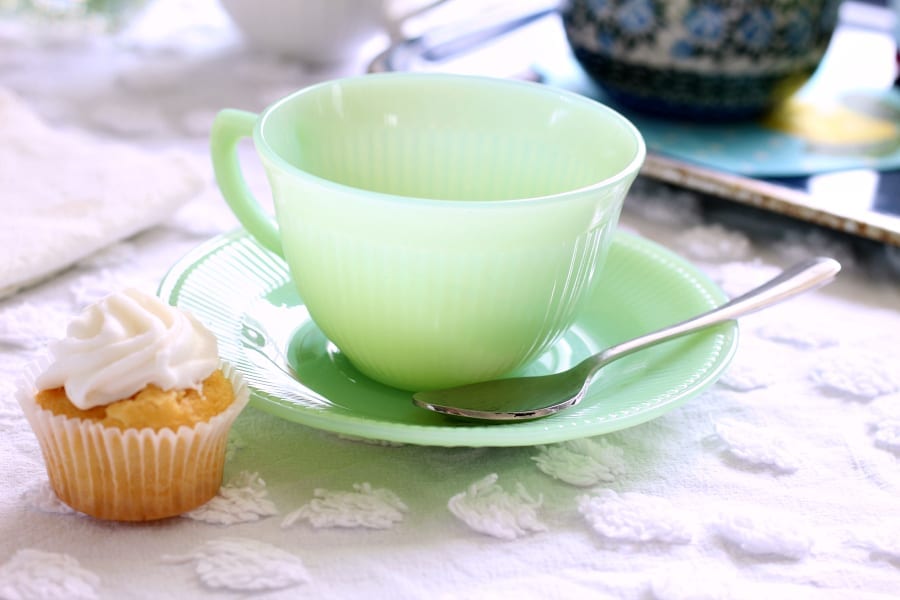 Jadeite tea cups are perfect for a Spring tea party!