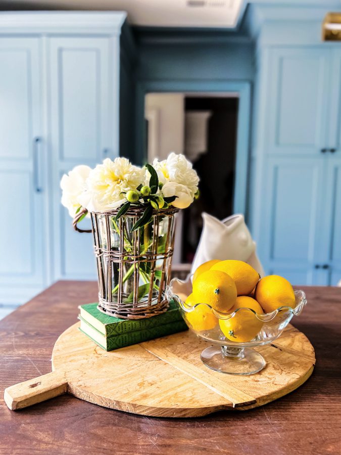Lemons and white peonies in our summer kitchen!