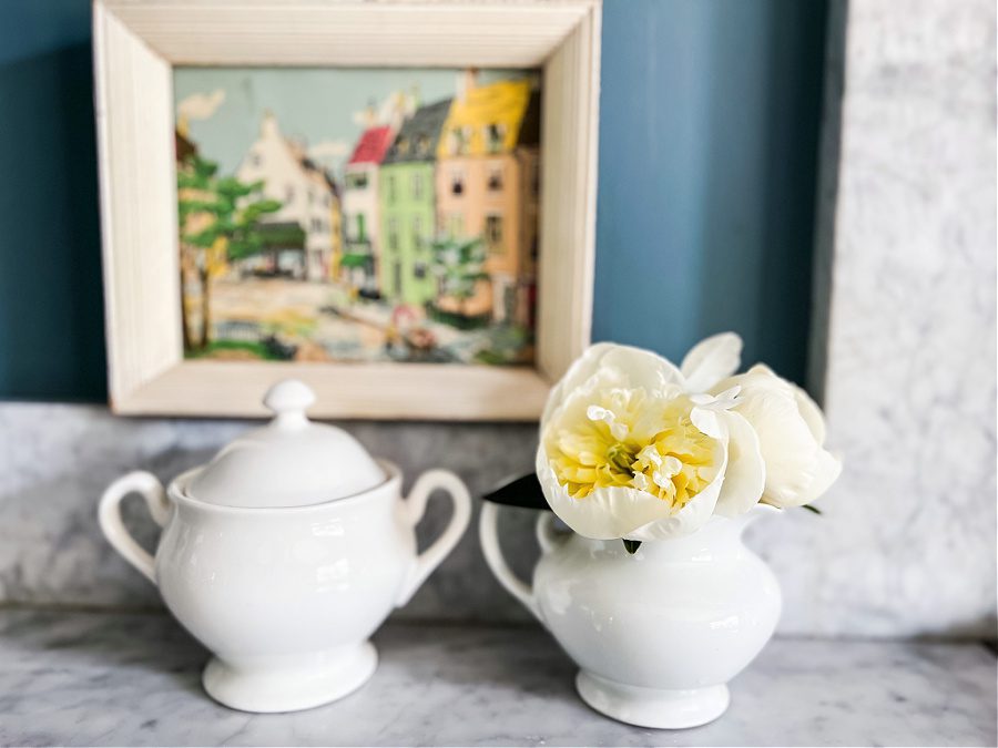 Peonies in a white creamer