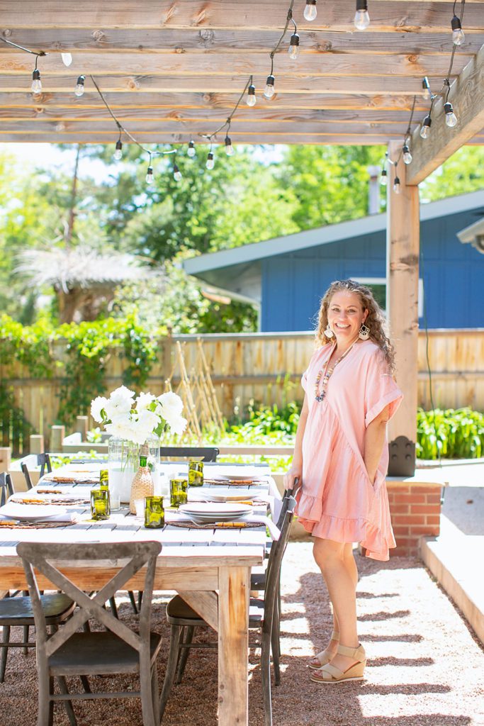 Pink dress and fancy outdoor table