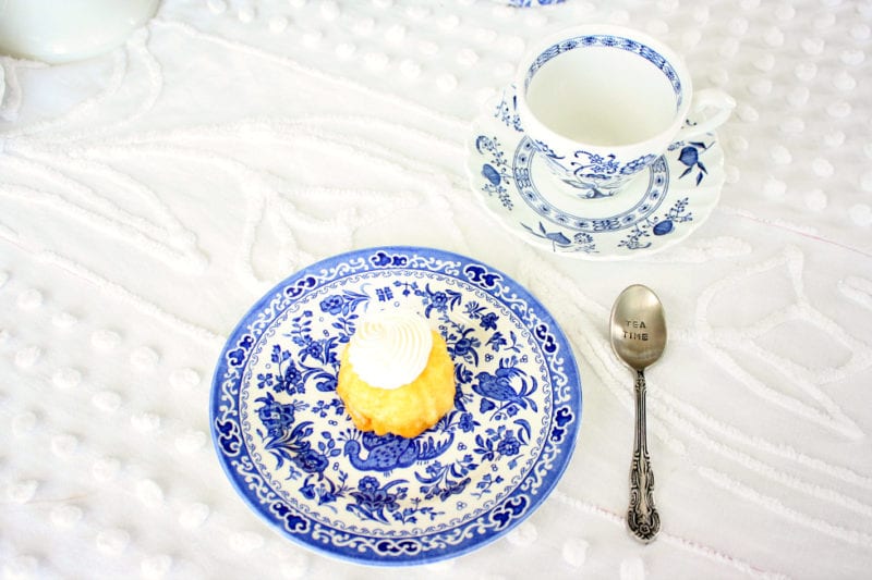 Blue and white plates and tea cups.