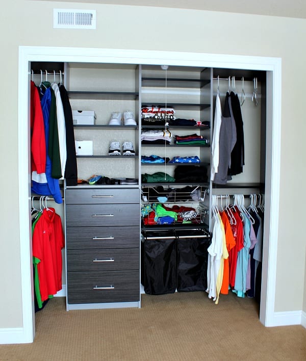 The after :Teen boy closet makeover reveal.