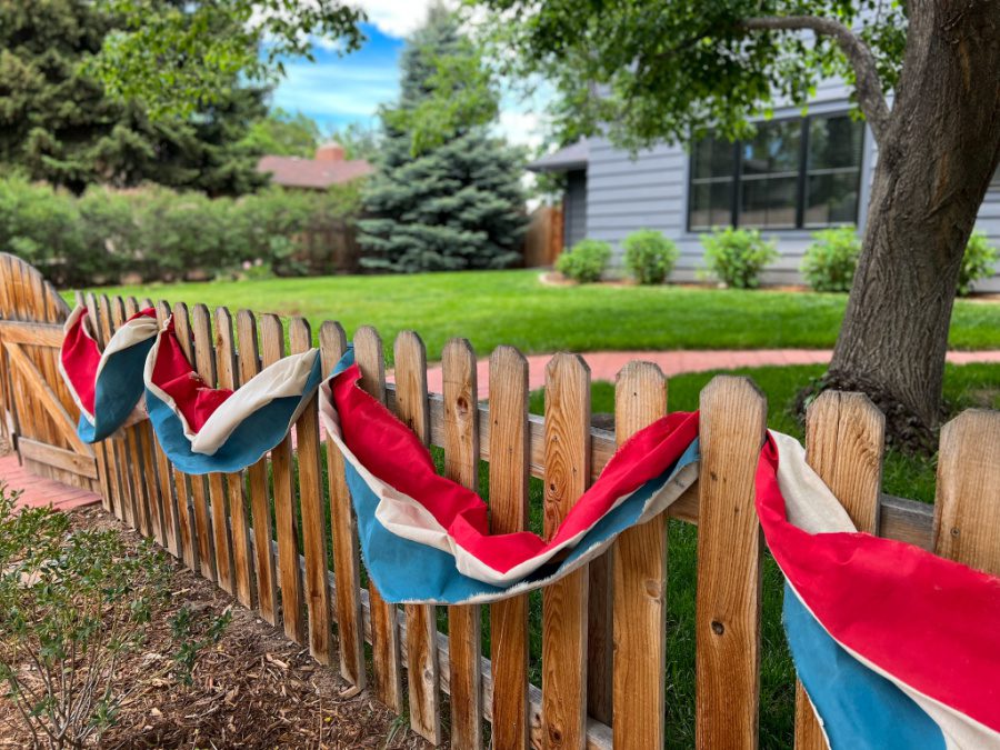 A thrifty take on patritic buntings using milk paint and drop cloths!