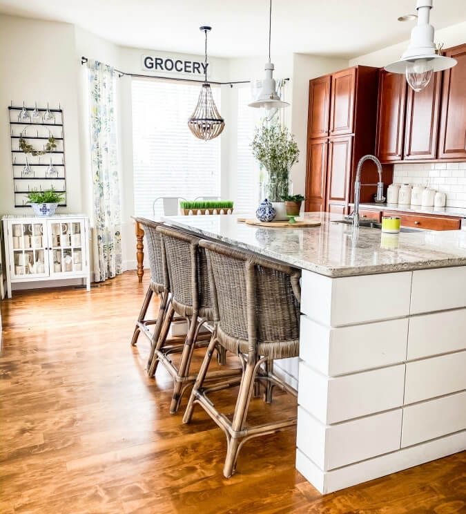 Our kitchen does a good job of seamlessly mixing vintage, thrifted and new decor.