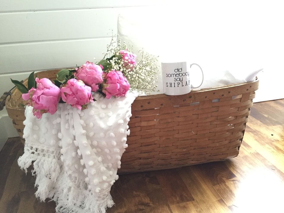 Vintage basket mug chenille quilt flowers