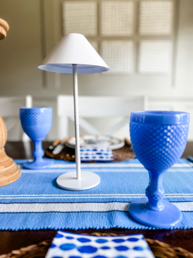 vintage blue goblets on table