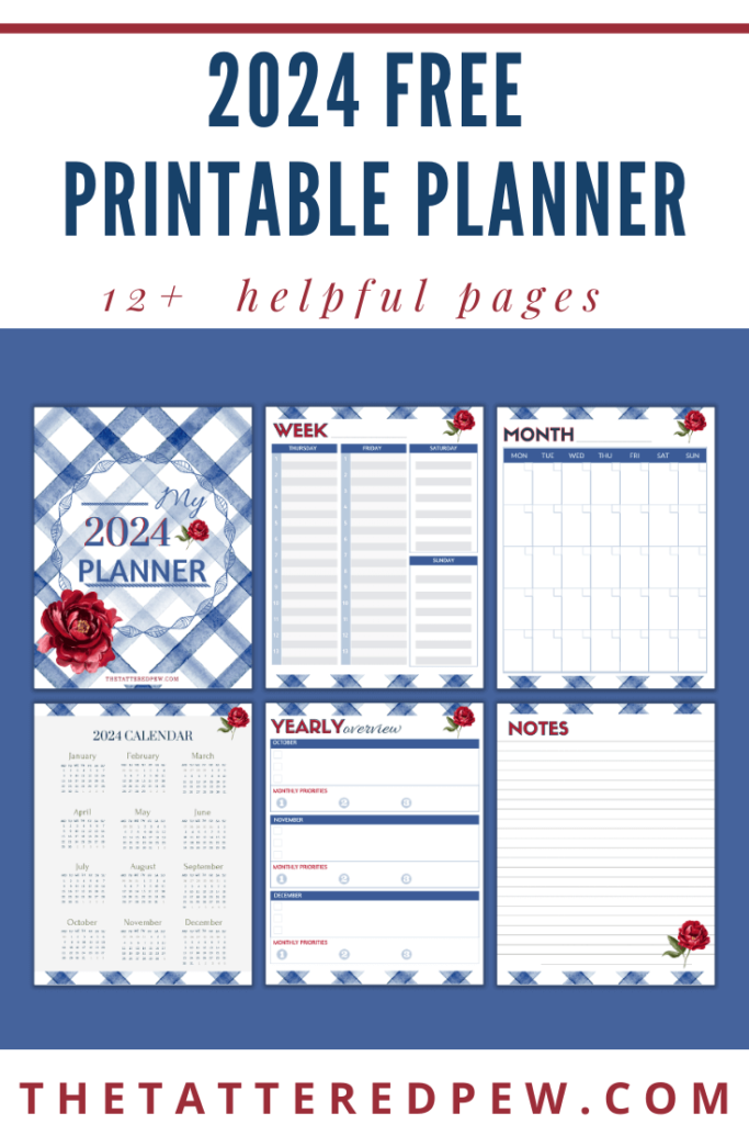 Blue and Burgundy printable planner 2024