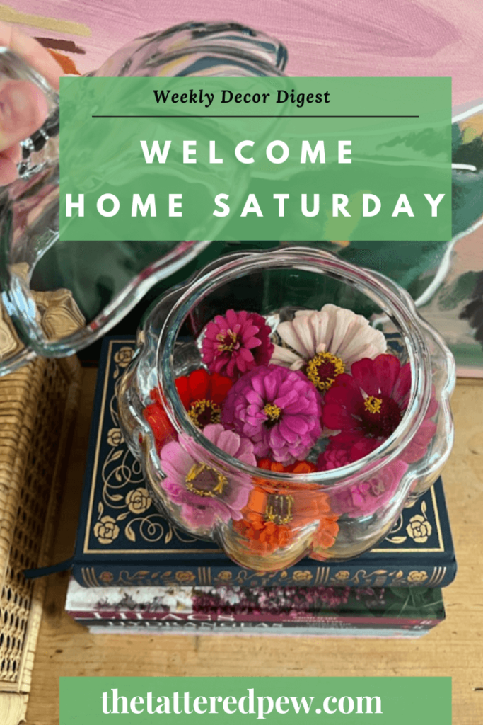 Welcome Home Saturday Zinnias in Pumpkin jar