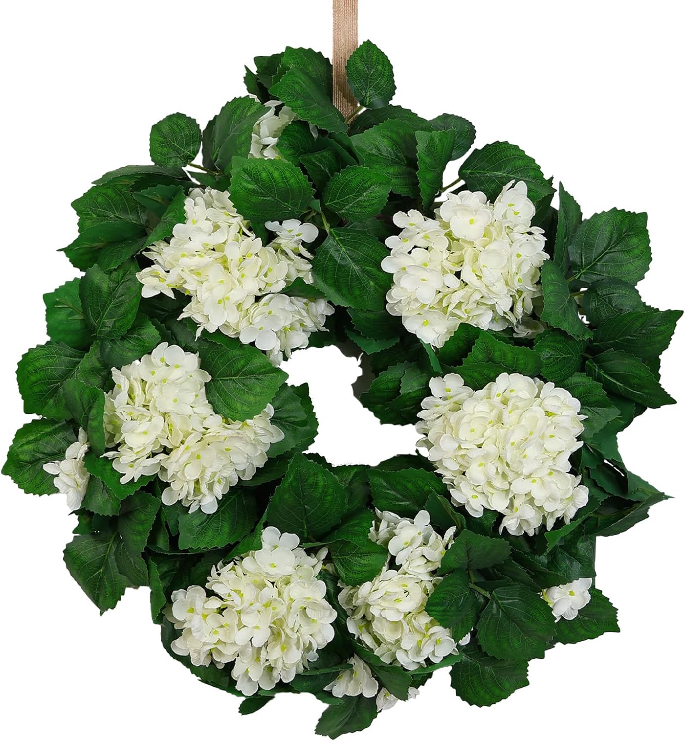white hydrangea wreath
