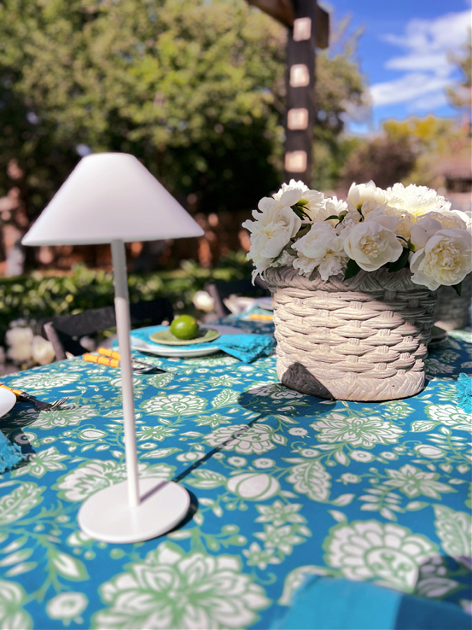 turquoise and green floral tablescape