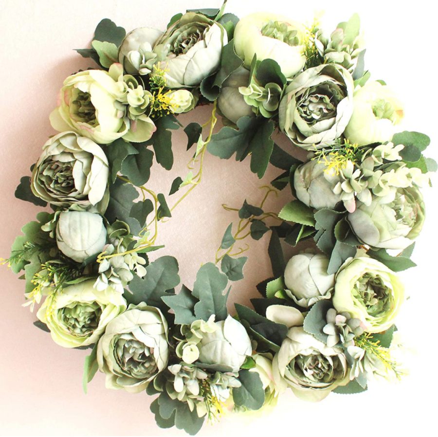 white peony wreath