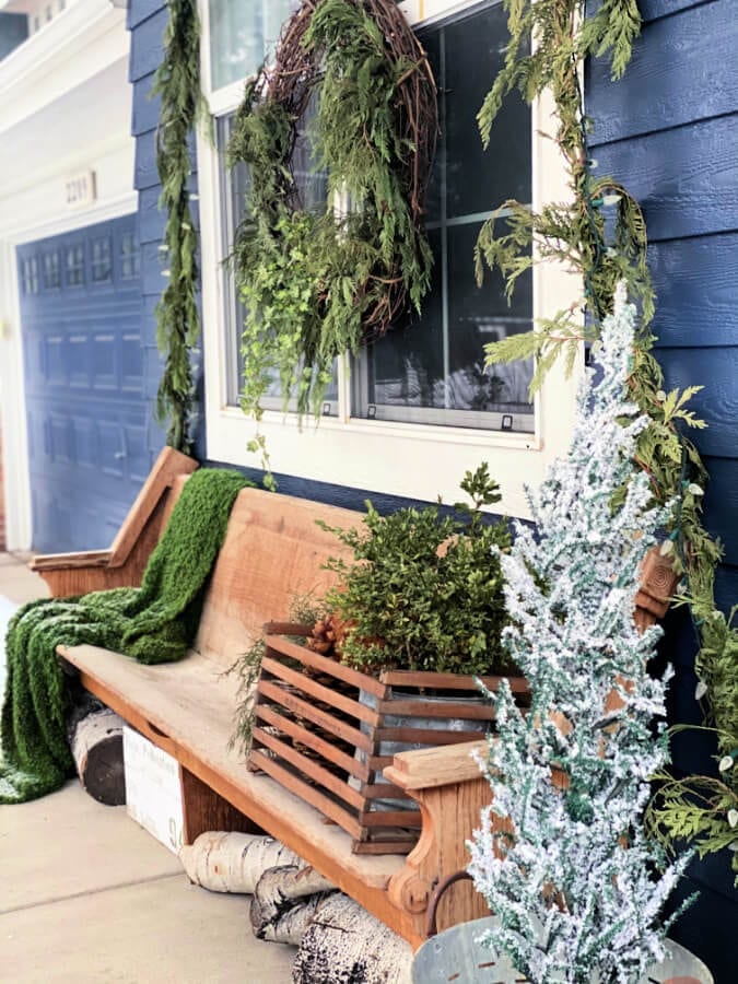 Winter porch ideas with a Hale Navy background.